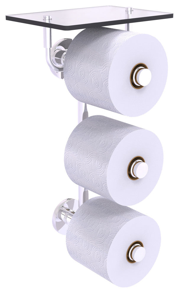 Prestige Skyline 3 Roll Toilet Paper Holder with Glass Shelf, Polished Chrome