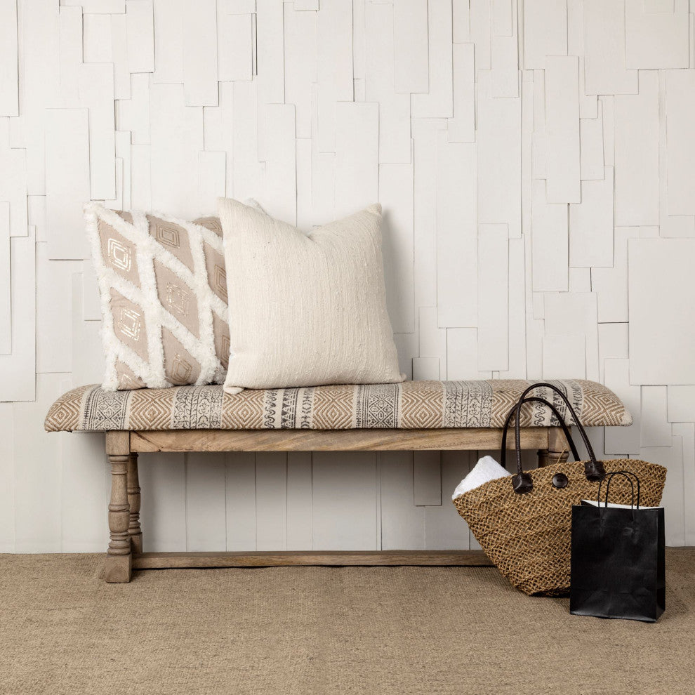 Greenfield II Tan Patterned Jute With Solid Wood Frame Accent Bench
