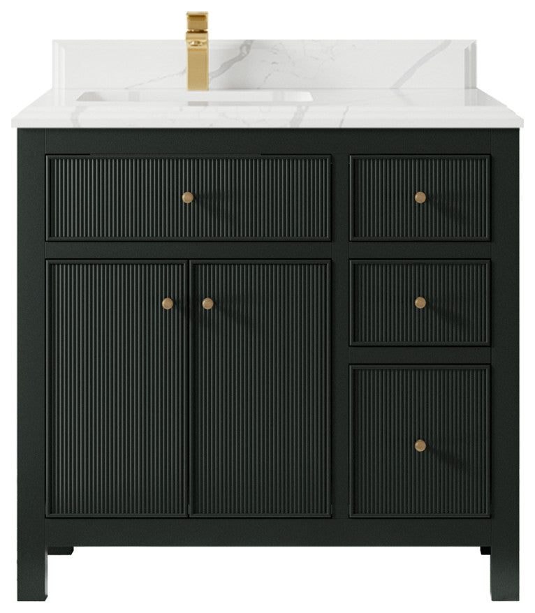 Sonoma 36 Left Offset Bath Vanity Dark Forest Green 1.5"  Calacatta Laza