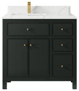 Sonoma 36 Left Offset Bath Vanity Dark Forest Green 1.5"  Calacatta Laza