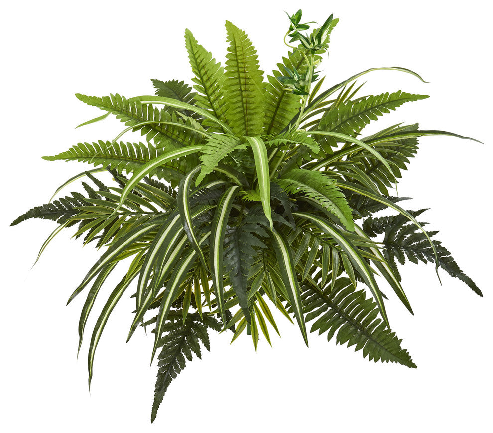 22" Mixed Greens and Fern Artificial Bush Plant, Set of 3