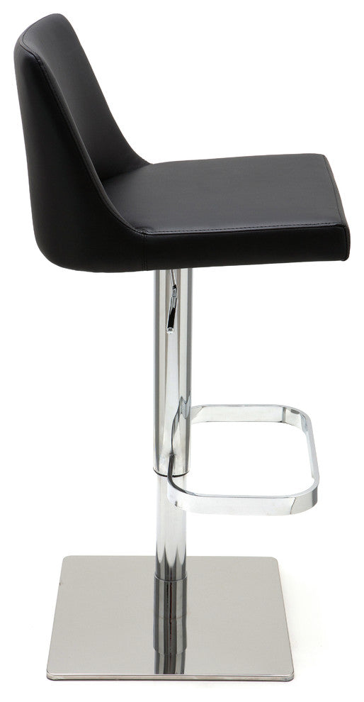 Rome Adjustable Bar Stool, Modern Contemporary Barstool, Black Naugahyde Leather