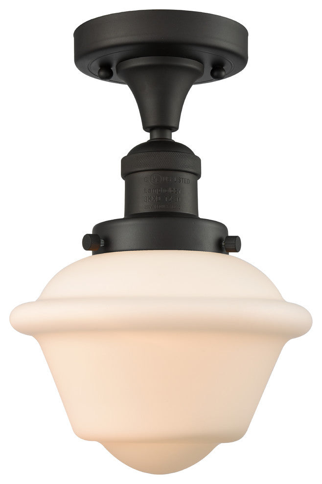 1-Light Oxford 11" Semi-Flush Mount, Oil Rubbed Bronze, Glass: Matte White Cased