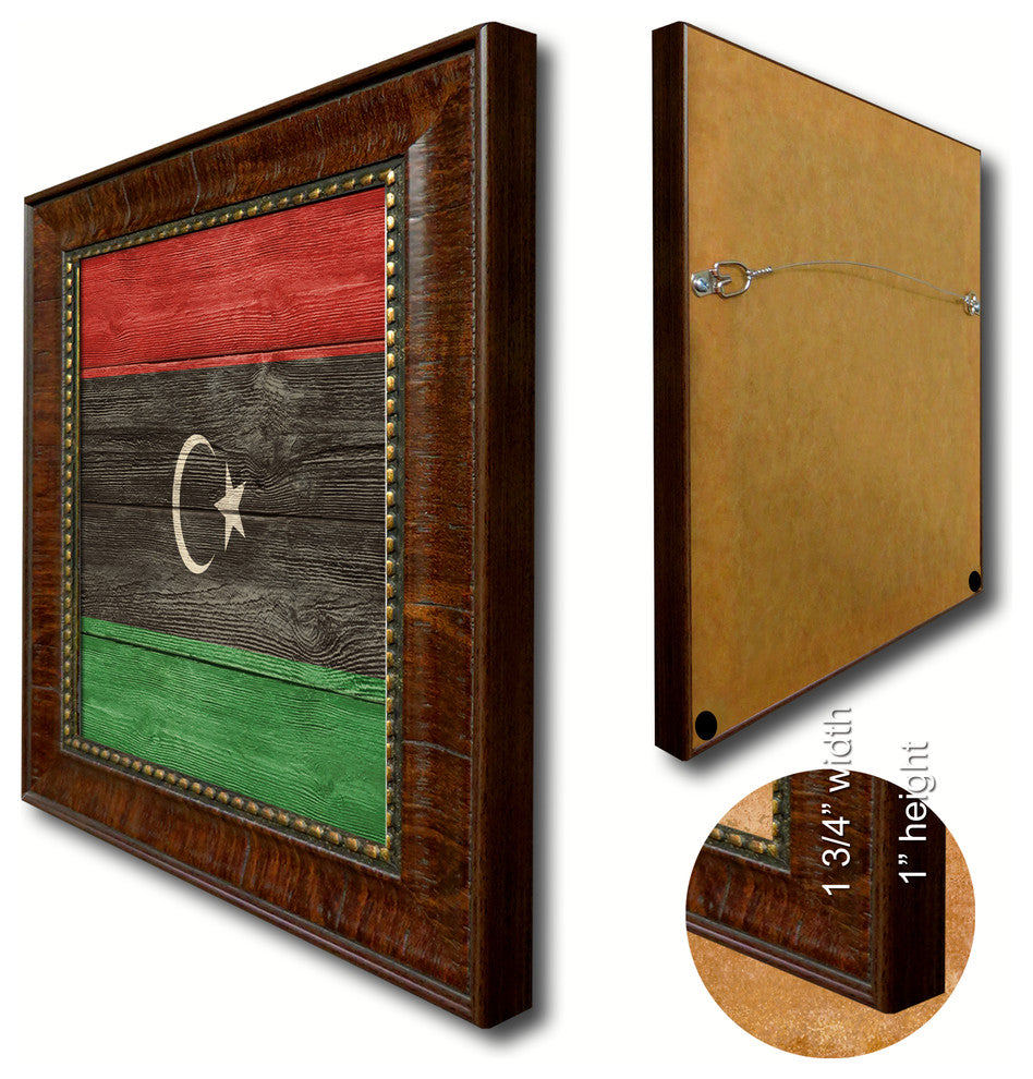 Libya Country Textured Flag Print With Brown Gold Frame, 15"X21"