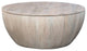 37" Round Coffee Table Handcrafted Drum Shape With Storage Washed White