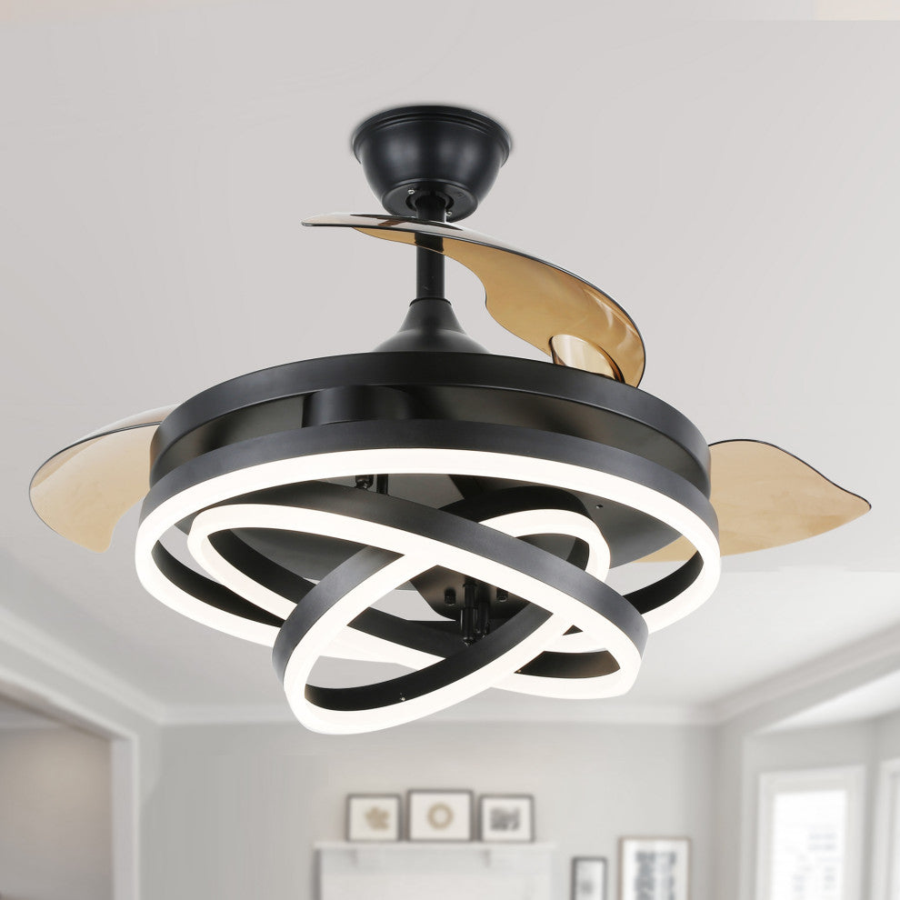 Oaks Aura 42" DIY Shape Retractable Ceiling Fan with Lights and Remote Control, Black