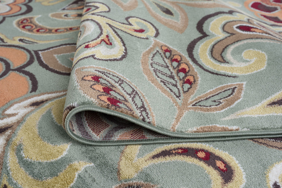 Dilek Transitional Floral Area Rug, Seafoam, 7'10'' Round
