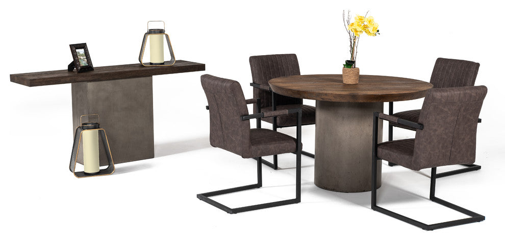 Modrest Renzo Modern Round Oak and Concrete Dining Table