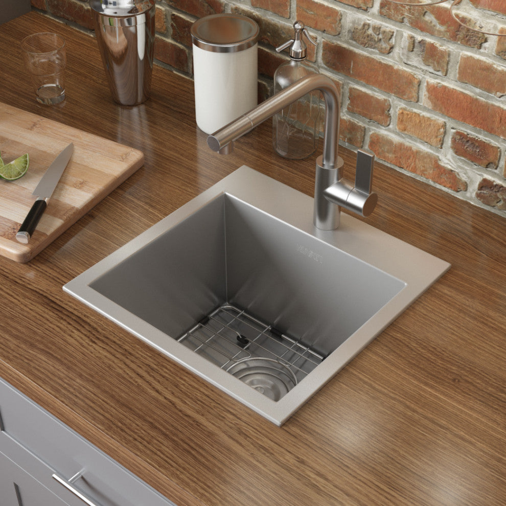 Ruvati RVH8115 15x15" Single Bowl Stainless Steel 16 Gauge Bar Prep Sink
