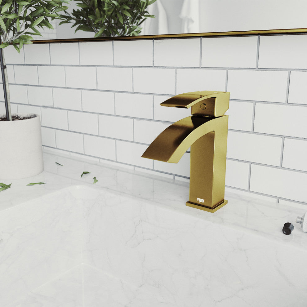 VIGO Satro 7" H Single Handle Single Hole Bathroom Faucet, Matte Brushed Gold