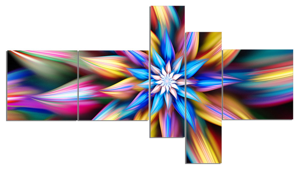 Exotic Multi Color Flower Petals, Floral Canvas Art Print, 60"x32", 5 panels