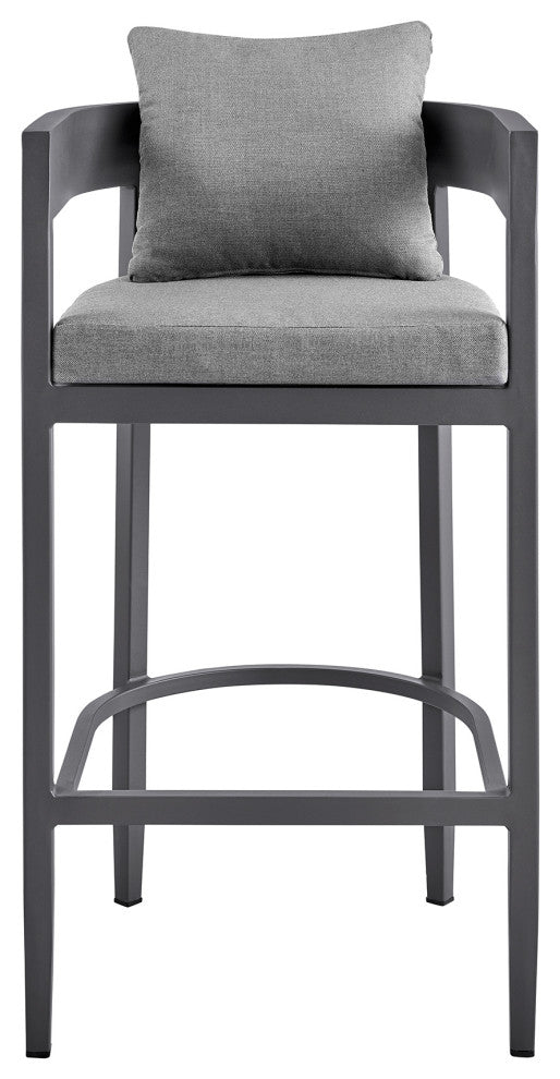 Menorca Outdoor Stool, Aluminum With Gray Cushions, Counter Height