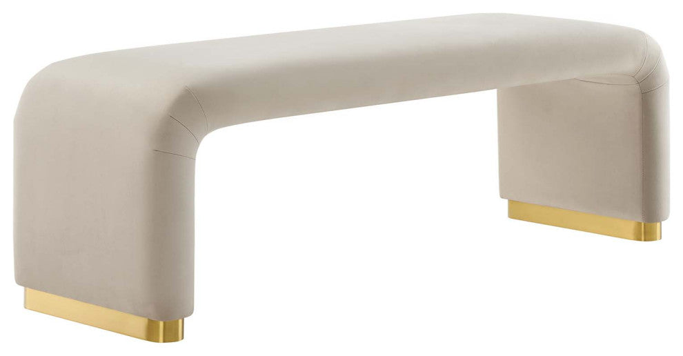 Koda Performance Velvet Waterfall Long Bench - Brass Almond