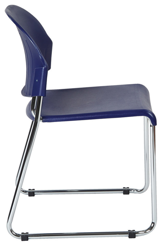 Set of 2 Stack Chair With Plastic Seat and Back, Blue