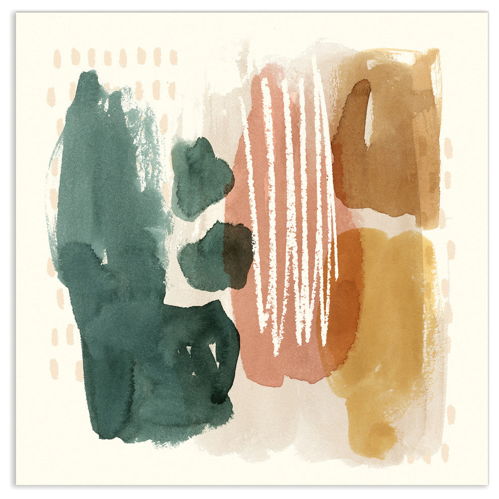 "Ochre Echo III" Abstract Wall Art Print Frameless Free Floating Tempered Glass