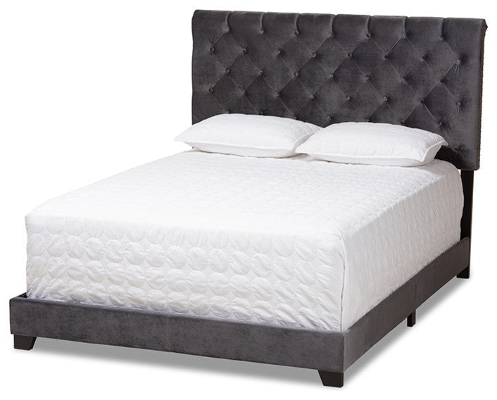 Candace Luxe and Glamour Dark Gray Velvet Upholstered King Size Bed