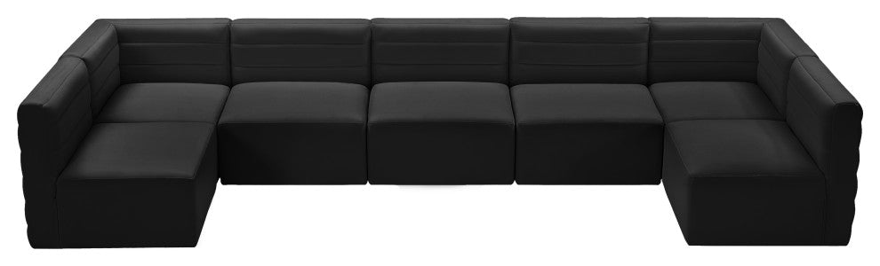 Quincy Velvet Upholstered 7-Piece U-Shaped Modular Sectional, Black