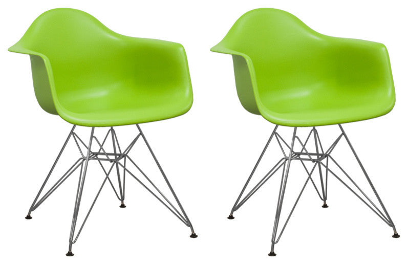 Paris Tower Dining Arm Chair with Chrome Legs, Set of 2, Green
