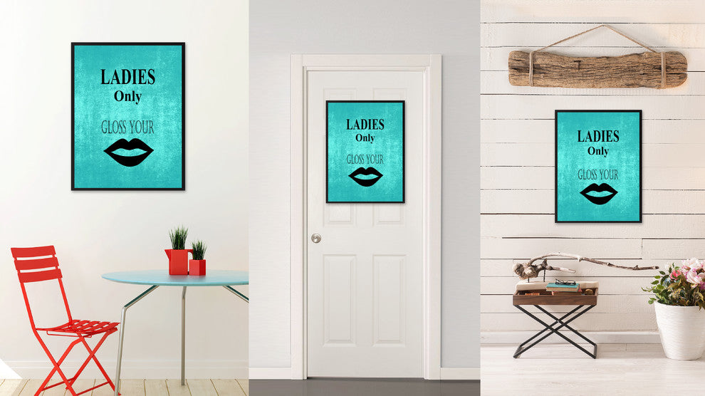 "Ladies Only" Sign Aqua Print on Canvas with Picture Frame, 22"x29"