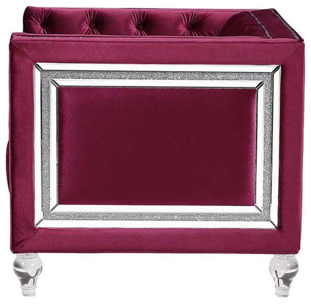 Velvet Upholstery Loveseat, Burgundy