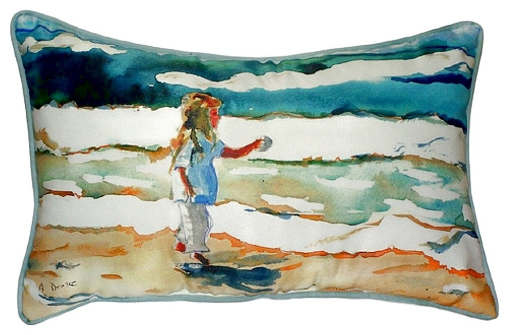 Betsy Drake Girl at the Beach Small Indoor/Outdoor Pillow 11x14