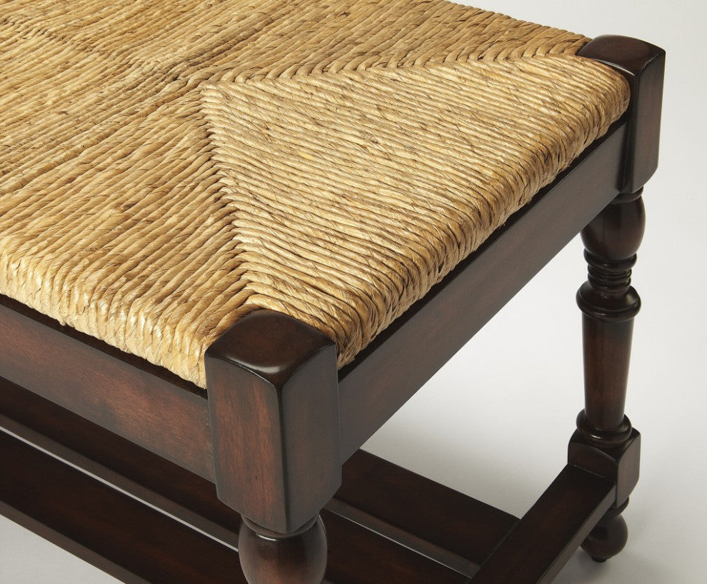 Updated Traditional Mahogany and Wicker Bench