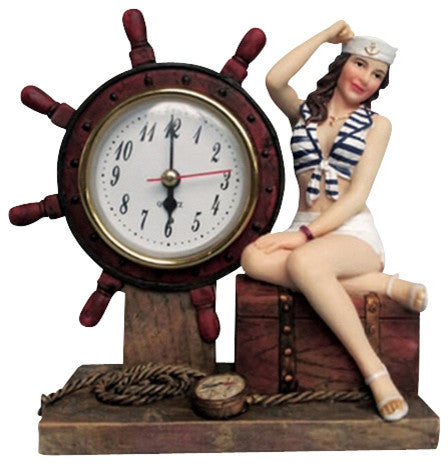 Lady Sailor Ship Wheel Clock