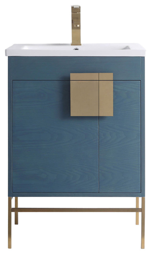 Bathroom Vanity Set, French Blue, 24", Satin Brass Hardware