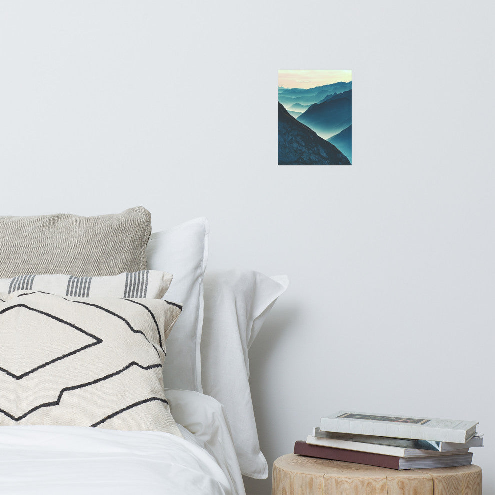 Misty Blue Silhouette Mountain Range Landscape Photo Unframed Wall Art Prints, 8" X 10"
