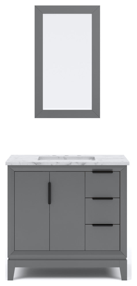 Elizabeth 36" Single Sink Carrara White Marble Vanity, Cashmere Gray