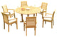 7-Piece Outdoor Teak Dining Set: 60" Round Table, 6 Mas Stacking Arm Chairs