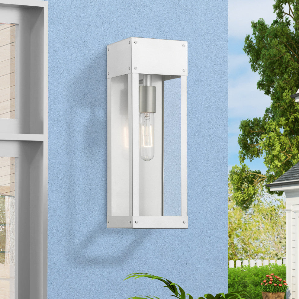 Barrett 1 Light Painted Satin Nickel, Brushed Nickel Candle Outdoor Wall Lantern