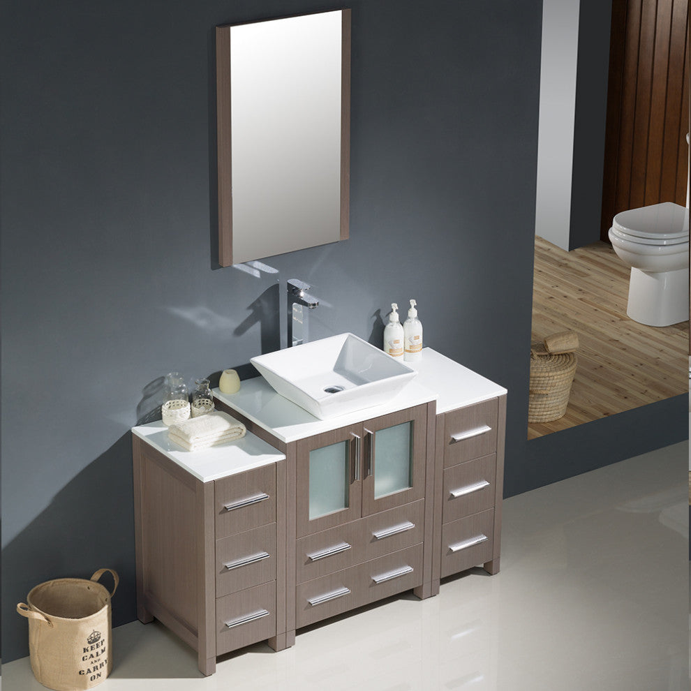Torino 48" Gray Oak Modern Bathroom Vanity With 2 Side Cabinets, FFT1044CH