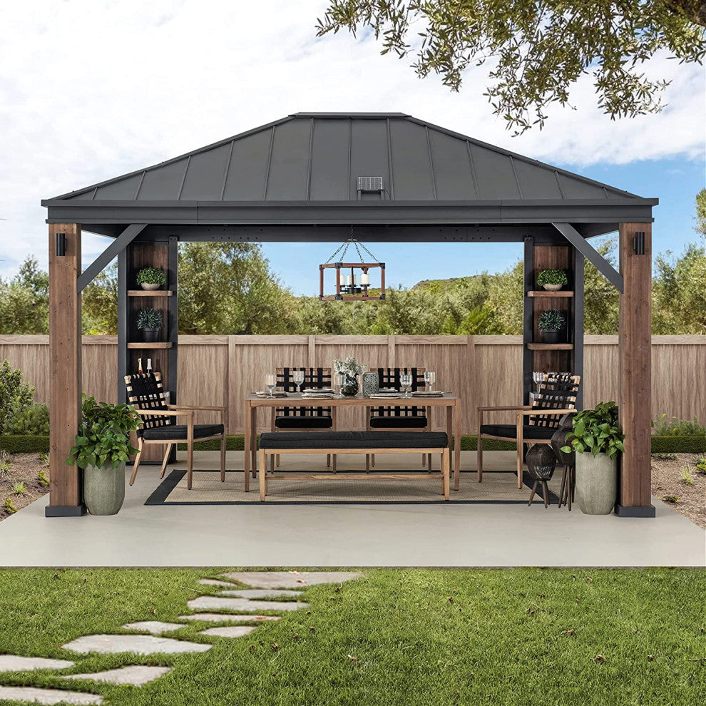 Sunjoy Elmgrove 12'x14' Hard Top Gazebo With LED Lighting and Blueto