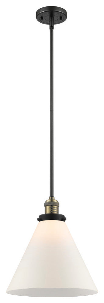 1-Light X-Large Cone 12" Pendant, Black Antique Brass, Glass: Matte White Cased