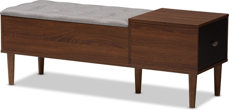 Oak and Dark Brown Entryway Storage Gray Cushioned Bench Shoe Rack Cabinet