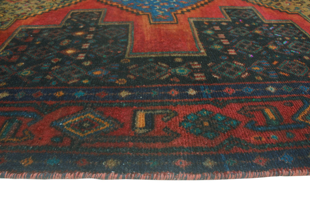 Fine Vintage Distressed Kasim Red/Charcoal Runner, 4'4x9'3