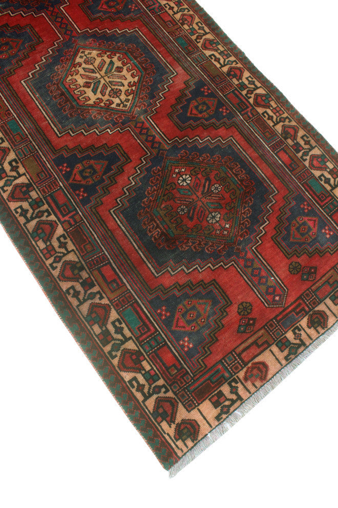 Fine Vintage Distressed Rama Red/Navy Runner, 3'2x10'7