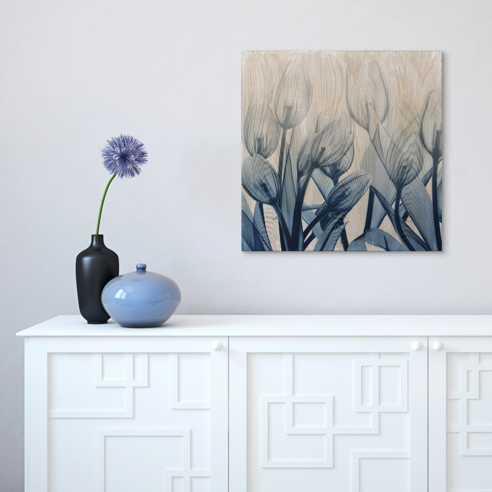 Blue Tulip Wall Art X-Ray Photography Giclee Printed on Hand Finished Ash Wood