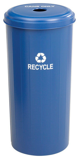 Tall Recycling Receptacle for Cans, Round, Steel, 20 gal, Recycling Blue
