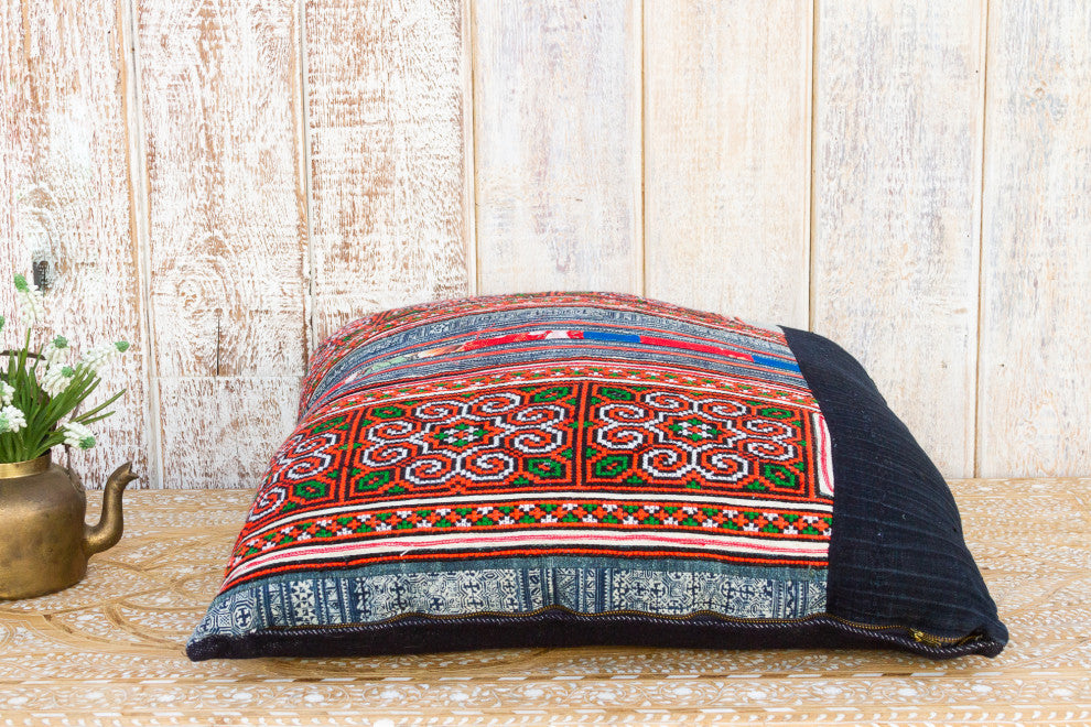 Large Antique Hmong Floral Pillow
