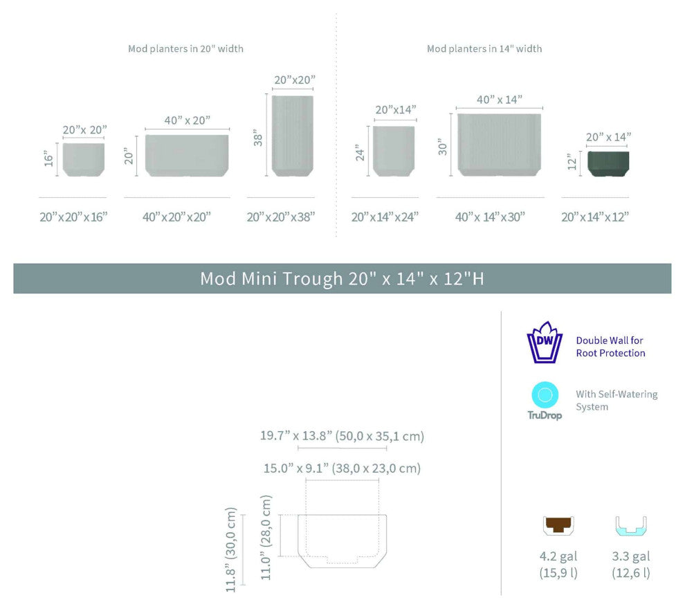 TruDrop Self-Watering Modular Deck Planter - Privacy Barrier -Bark, 40"x20"x20"H