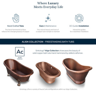 Thales 5' Copper Freestanding Bathtub with Overflow, 0 Hole