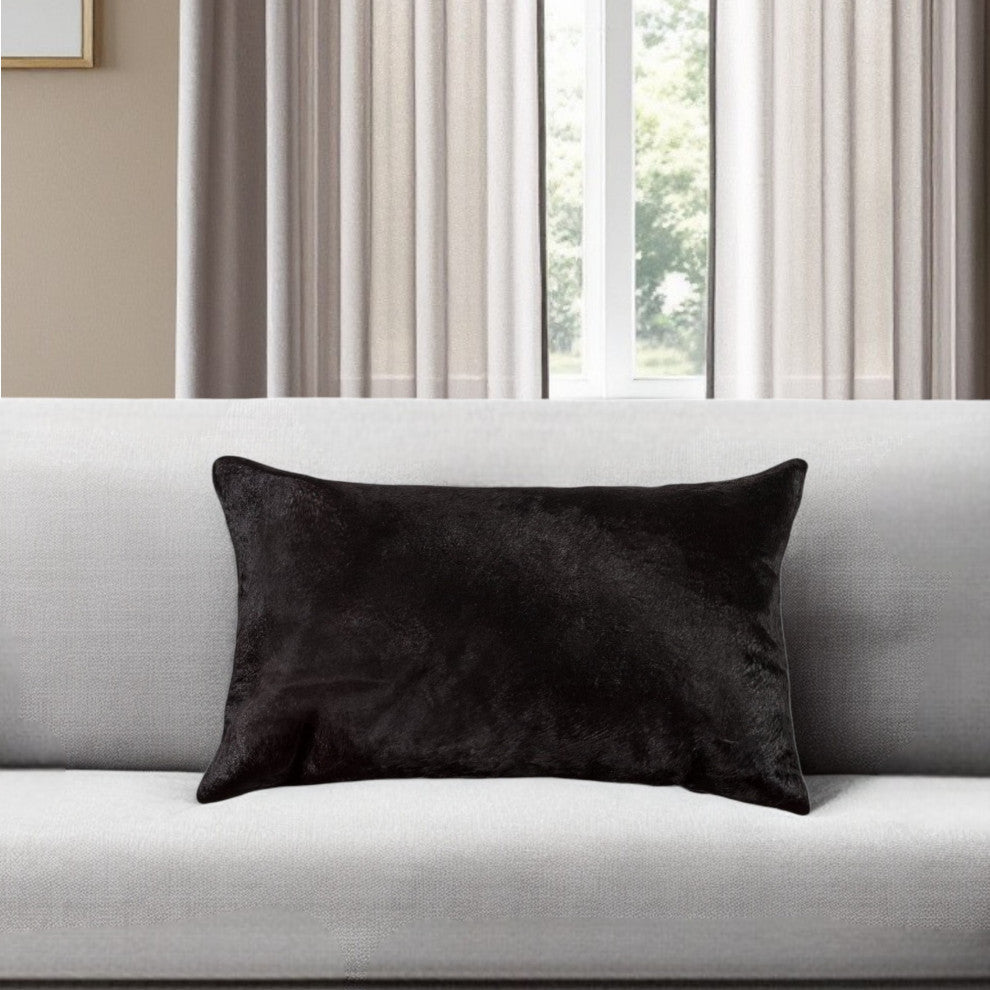 12" X 20" X 5" Black Cowhide  Pillow