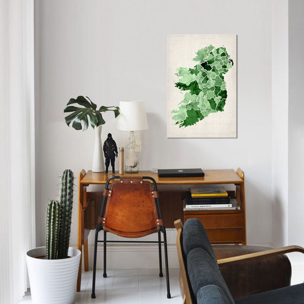 "Ireland Watercolor Map" by Michael Tompsett, Canvas Print, 40x26"