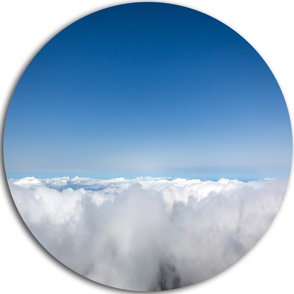 Aerial View Of Sky Over Clouds, Landscape Round Metal Wall Art, 11"