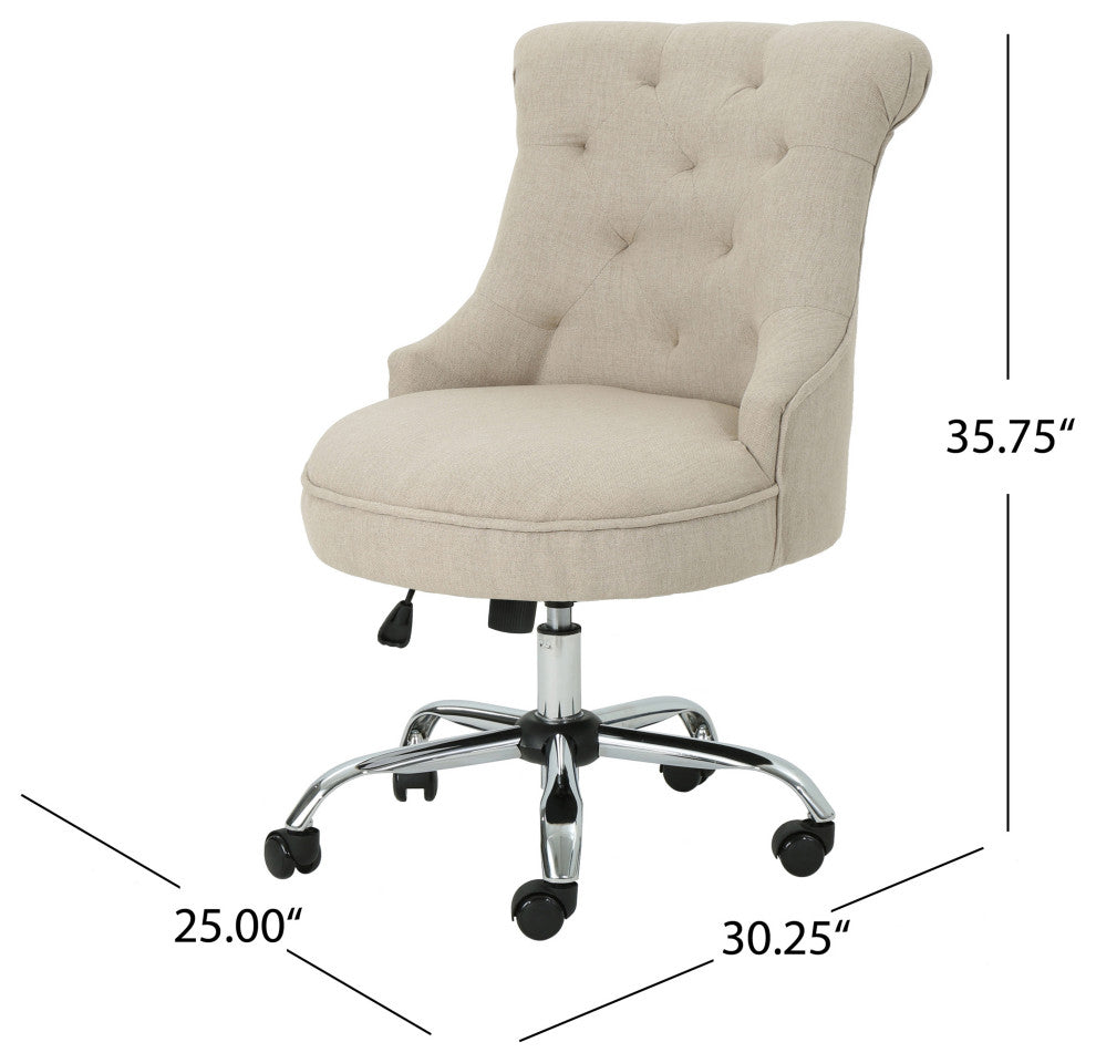 GDF Studio Tyesha Contemporary Fabric Swivel Office Chair, Wheat/Chrome