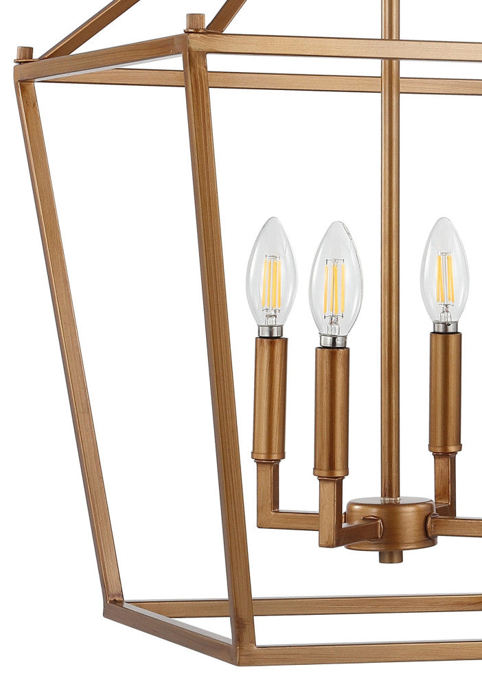 Pagoda Lantern Metal LED Pendant, Antique Gold, 16"