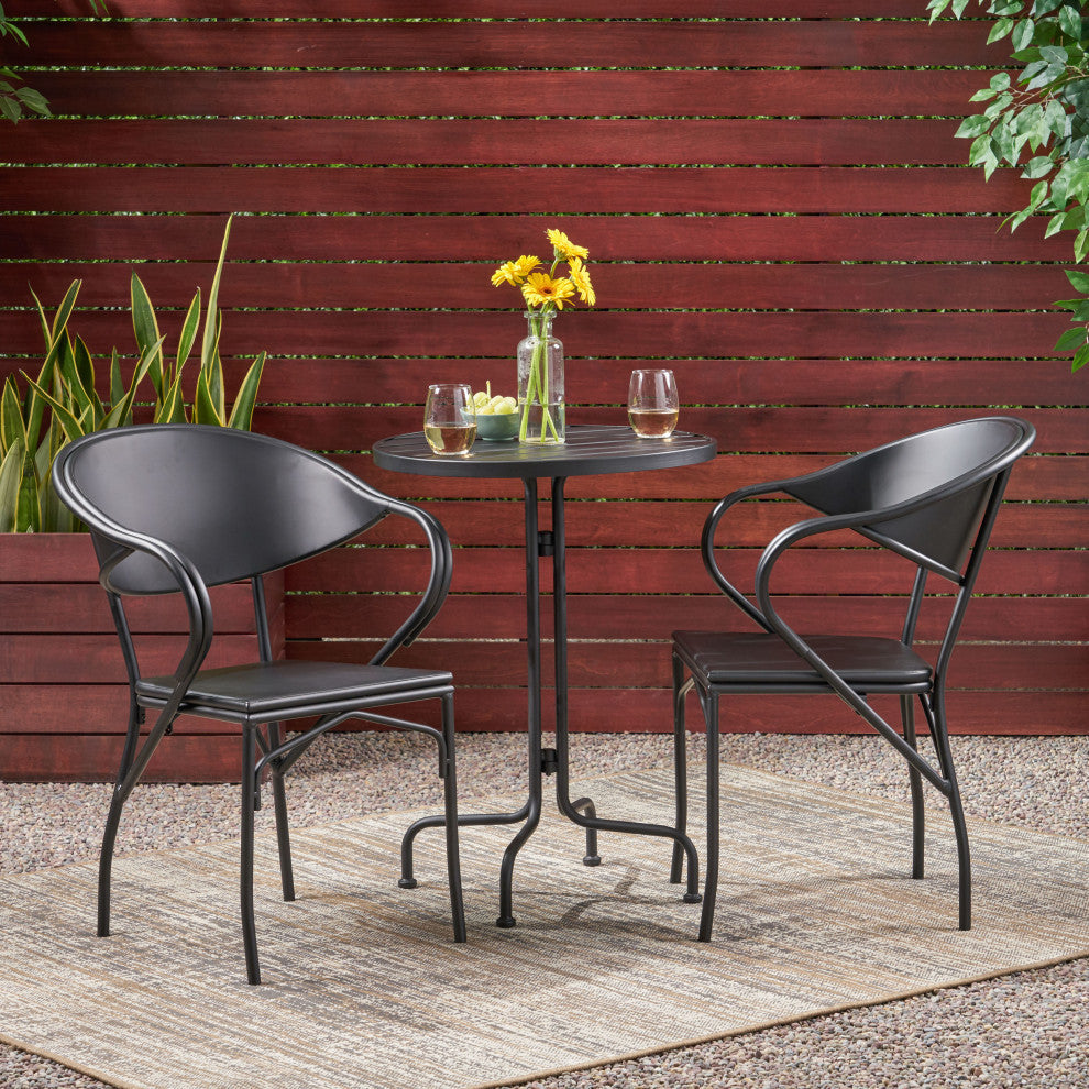 Arthur Desert Outdoor Modern 3 Piece Bistro Set, Matte Black