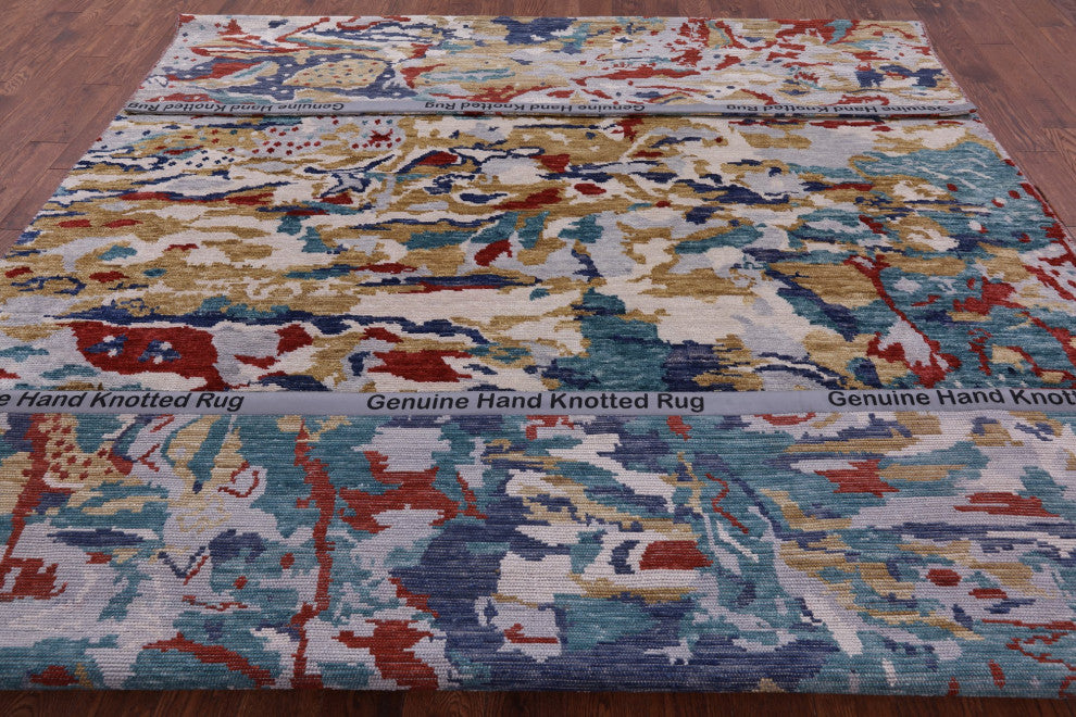 8' 10" X 12' 3" Modern Handmade Wool Rug Q8579
